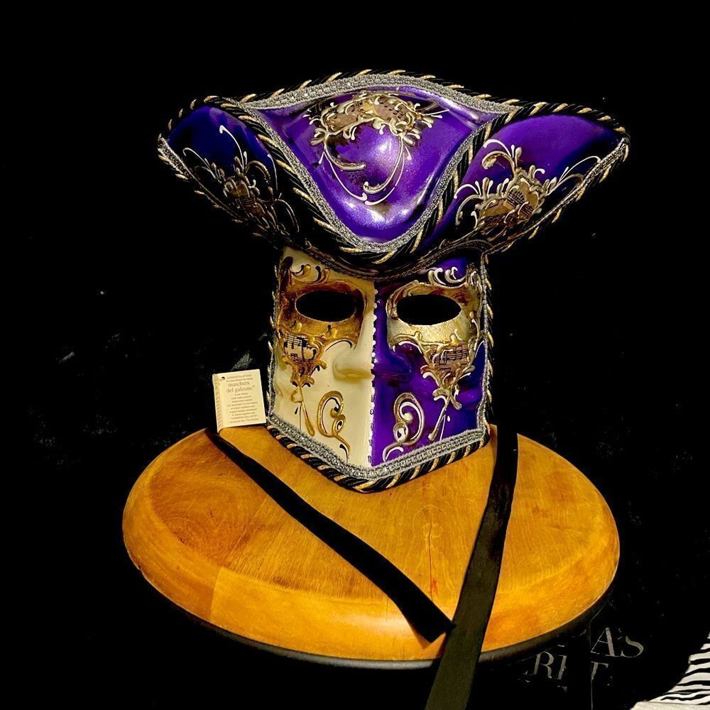 Maschera del galeone original hand painted mask. Purple silver gold & black